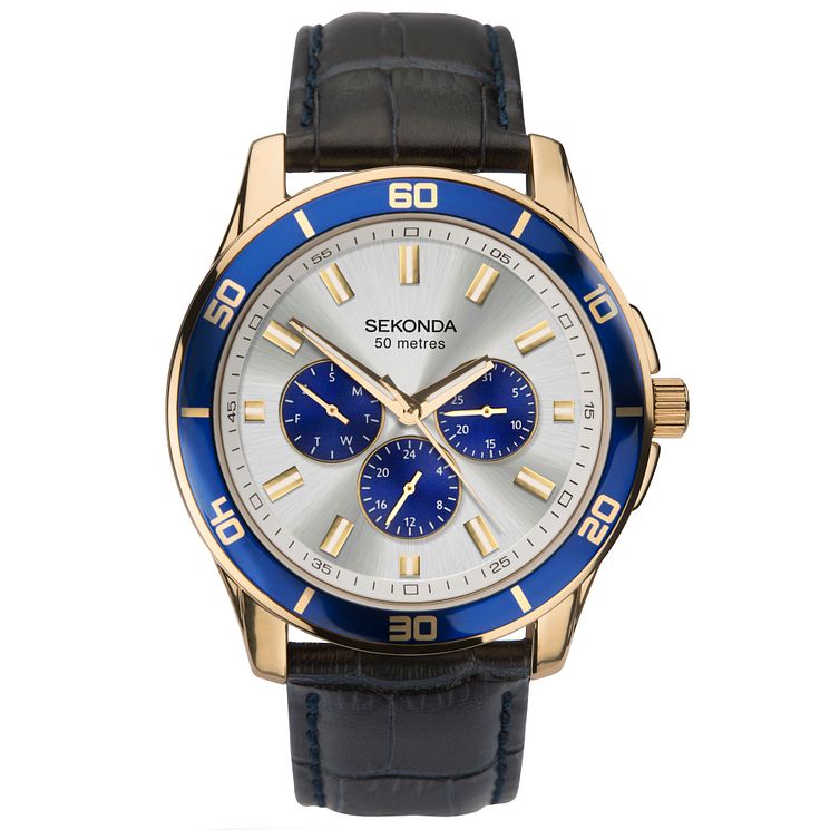 Sekonda Mens Multifunction Blue Leather Strap Watch