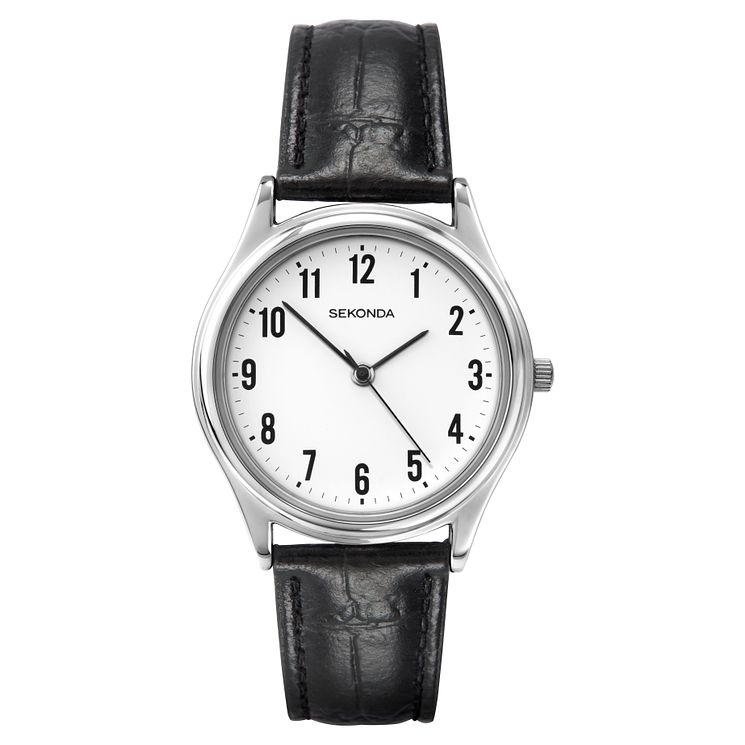 Sekonda Mens White Dial Black Leather Strap Watch