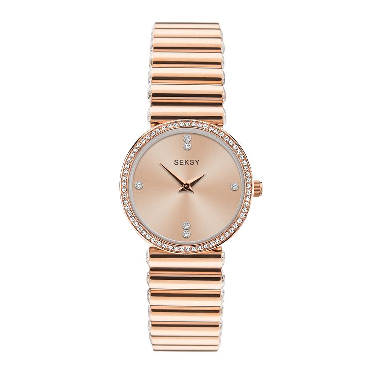 Seksy Crystal Rose Gold Tone Bracelet Watch