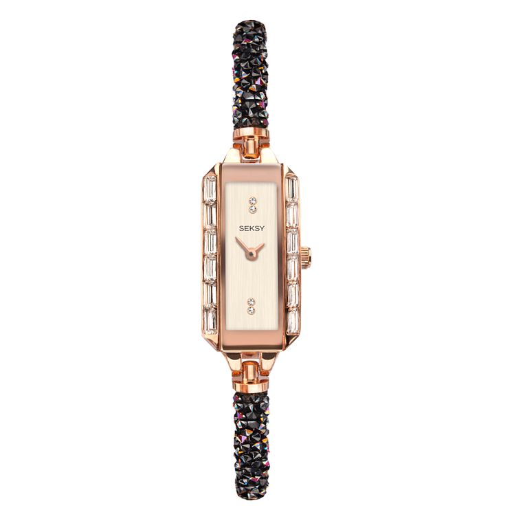 Seksy Rocks Rose Gold Tone Crystal Bracelet Watch