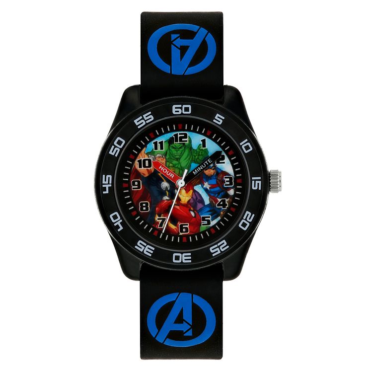 Avengers Black Case Black Rubber Strap Time Teacher Watch