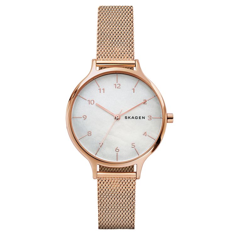 Skagen Ladies Anita Rose Gold Plated Mesh Bracelet Watch