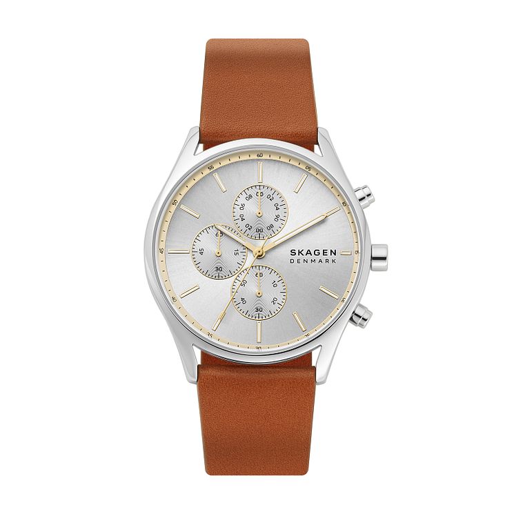 Skagen Mens Holst Brown Leather Strap Chronograph Watch