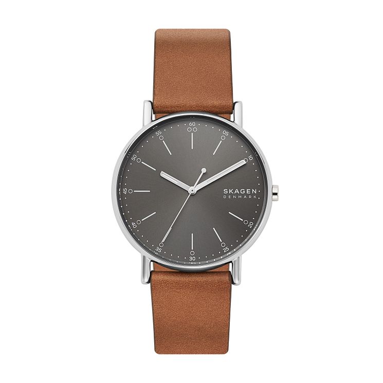 Skagen Signatur Mens Brown Leather Strap Watch