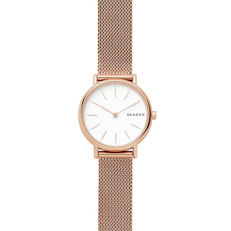 Skagen Signatur Slim Ladies Rose Gold Tone Steel Mesh Watch