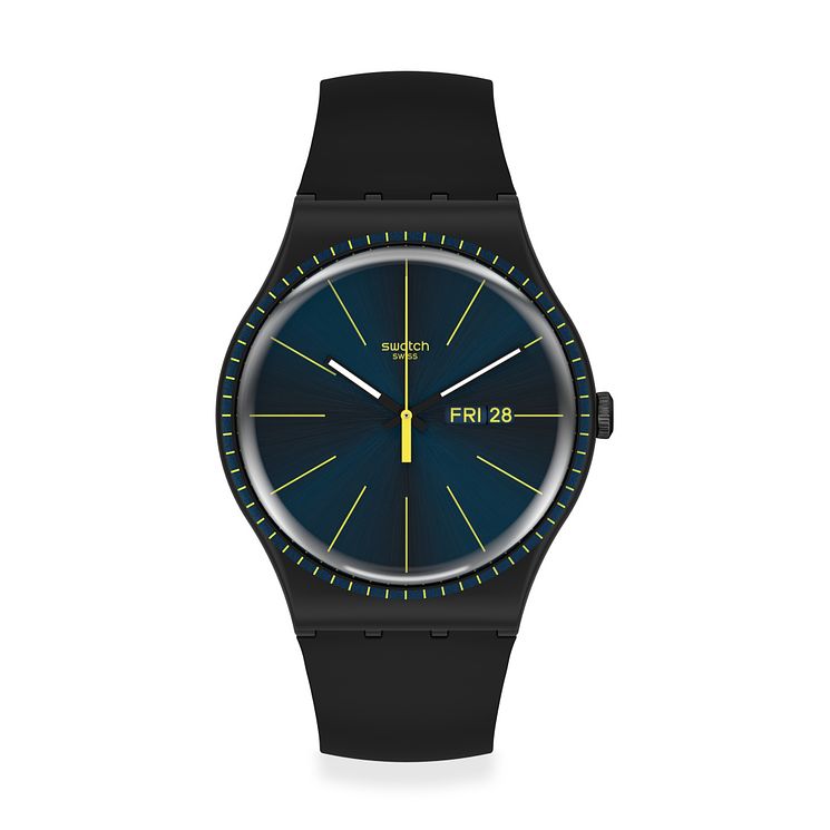 Swatch Black Rails Unisex Black Silicone Strap Watch