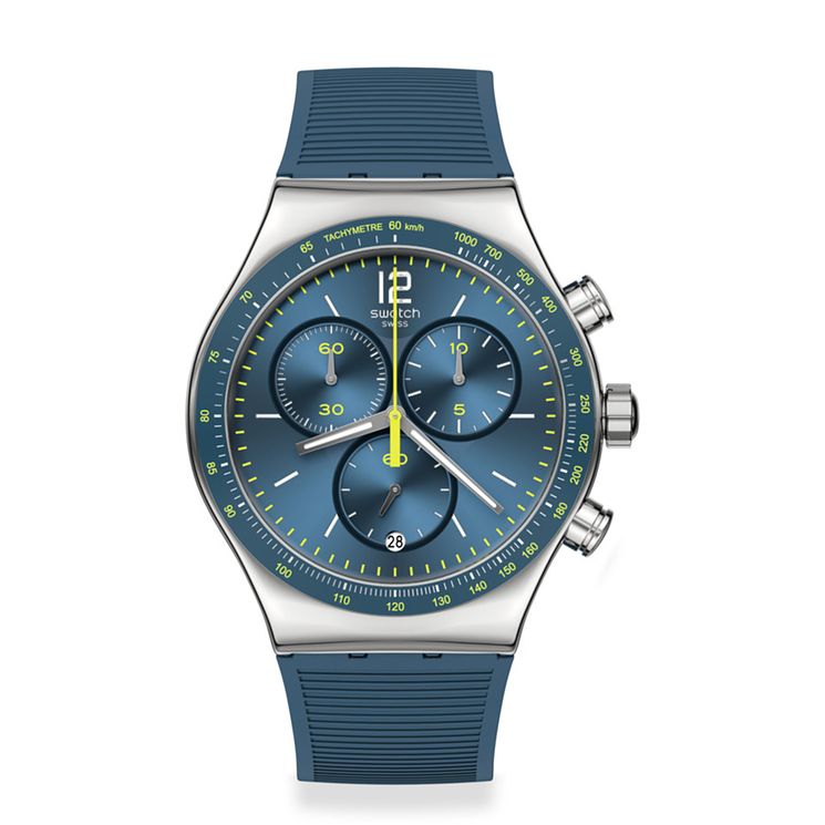 Swatch Date Line Chronograph Mens Blue Rubber Strap Watch