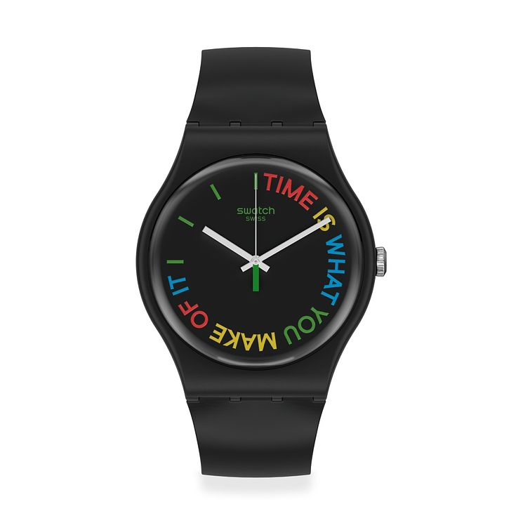 Swatch Freetid Unisex Black Silicone Strap Watch