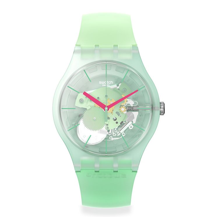Swatch Muted Green Unisex Green Silicone Strap Watch