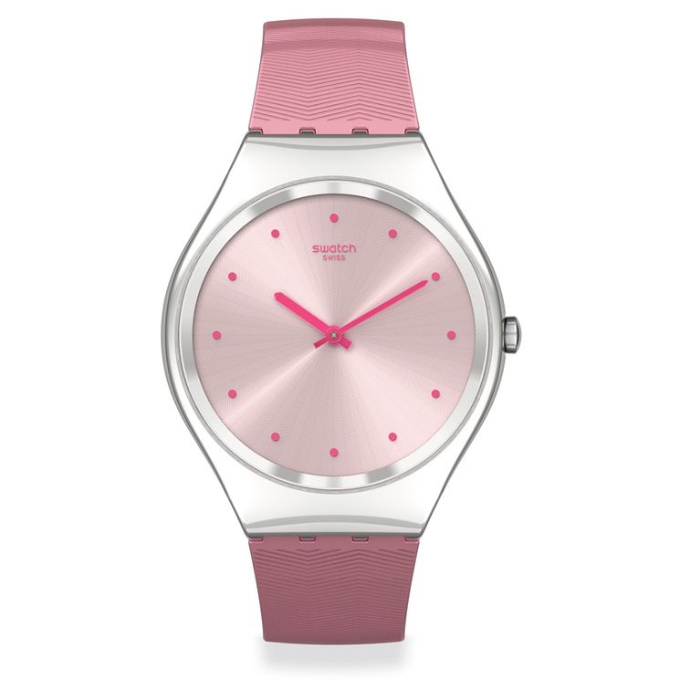 Swatch Rose Moire Unisex Rose Silicone Strap Watch