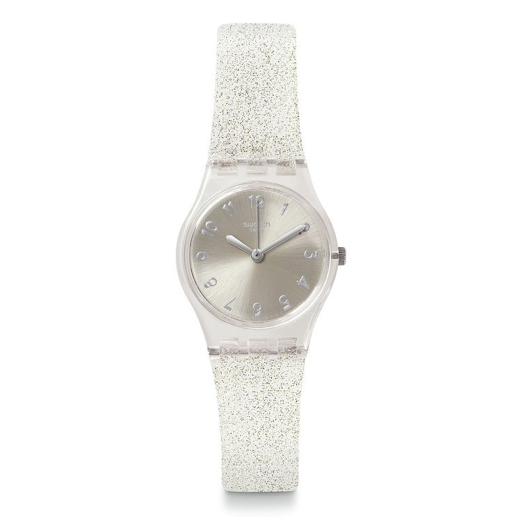 Swatch Silver Glistar Too Ladies Silicone Strap Watch