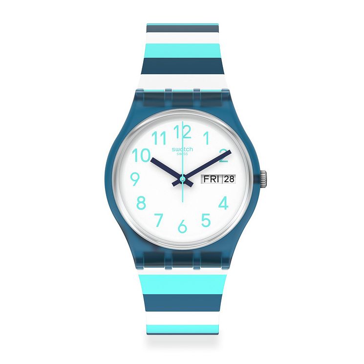 Swatch Striped Waves Unisex Blue Silicone Strap Watch
