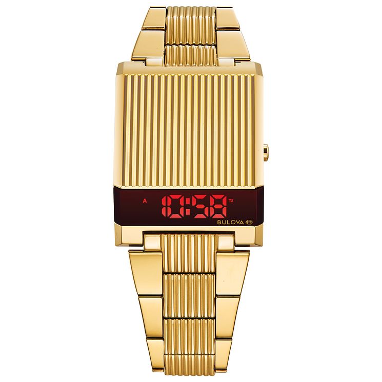 Bulova Computron Mens Gold Tone Bracelet Watch