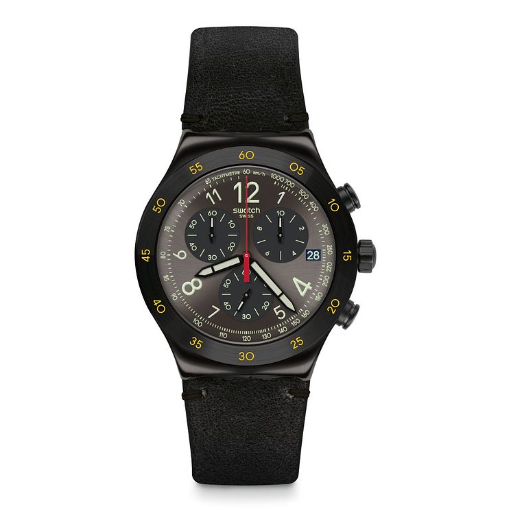 Swatch Vidi Unisex Black Leather Strap Watch