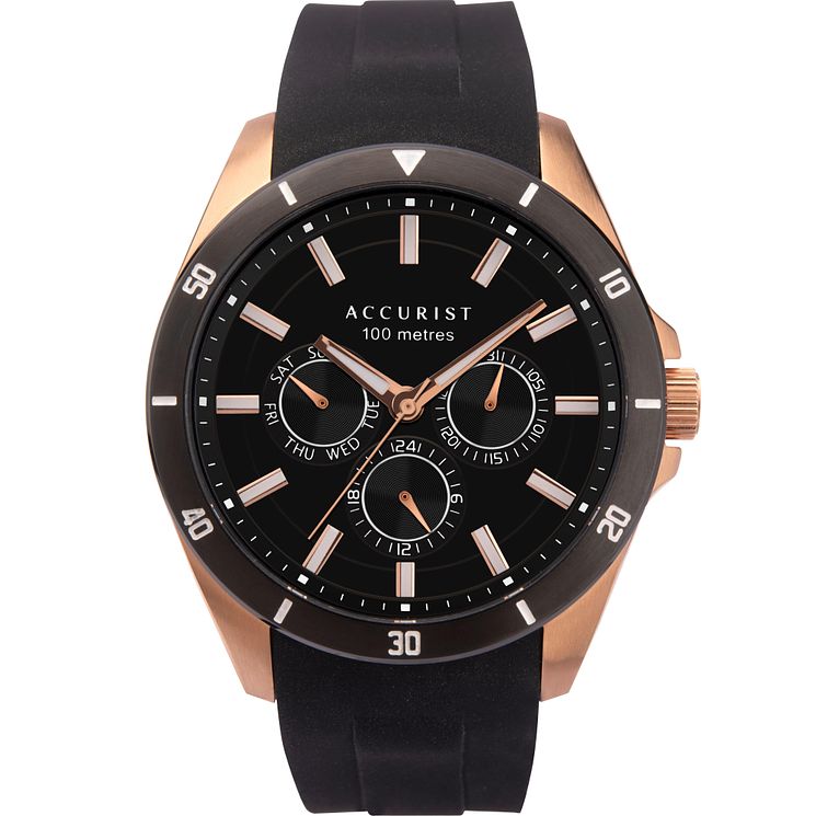 Accurist Contemporary Mens Black Silicone Strap Watch