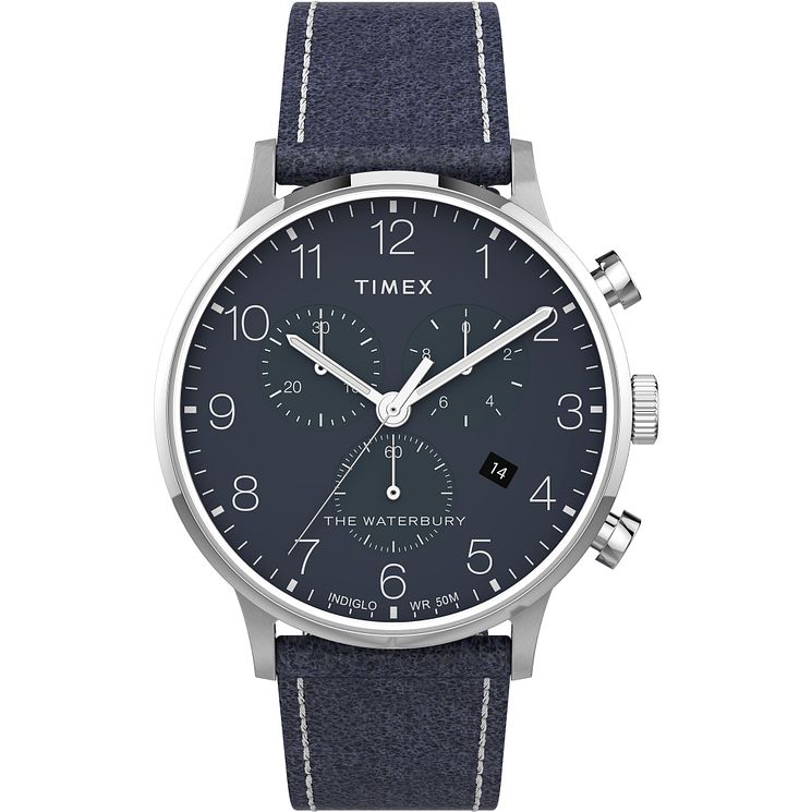 Timex Waterbury Classic Chrono Blue Leather Strap Watch