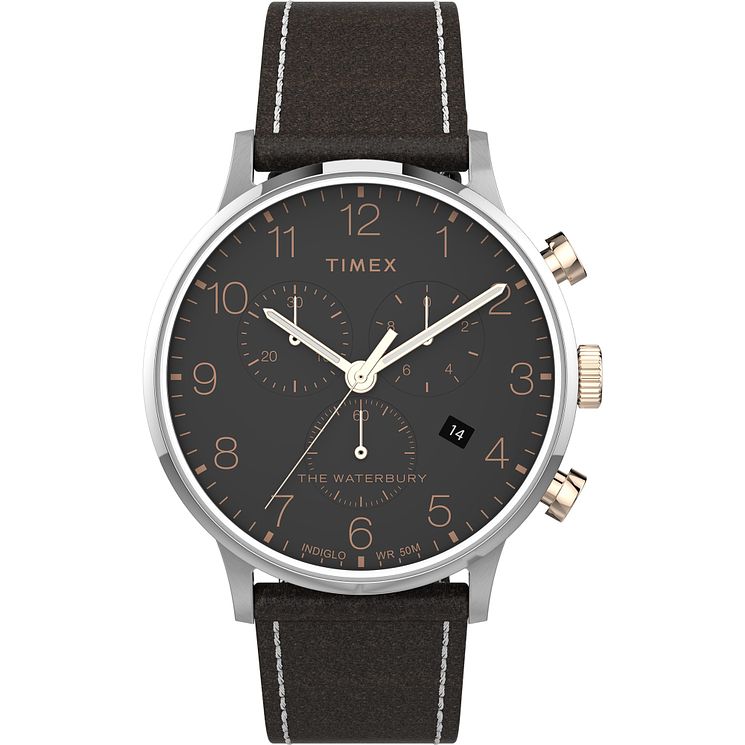 Timex Waterbury Classic Chrono Brown Leather Strap Watch