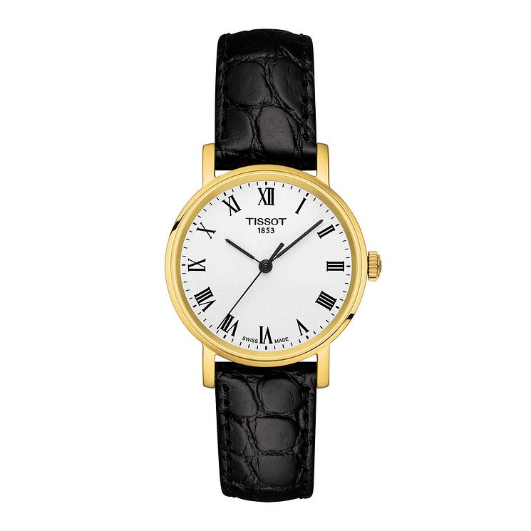 Tissot Everytime Ladies Black Leather Strap Watch