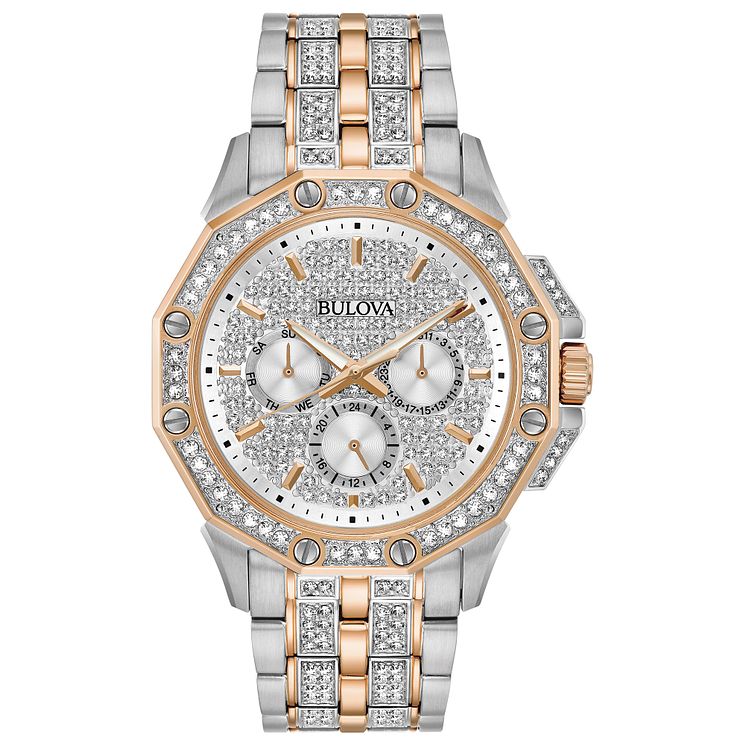 Bulova Crystal Mens Two Tone Bracelet Watch