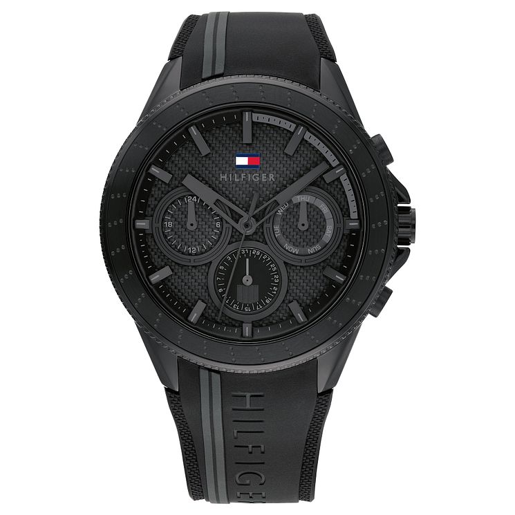 Tommy Hilfiger Chronograph Mens Black Silicone Strap Watch