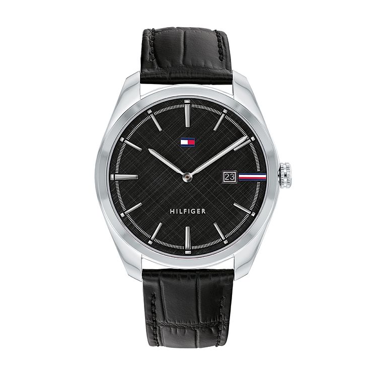 Tommy Hilfiger Mens Black Leather Strap Watch