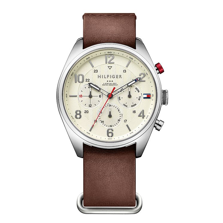 Tommy Hilfiger Mens Sports Brown Leather Strap Watch