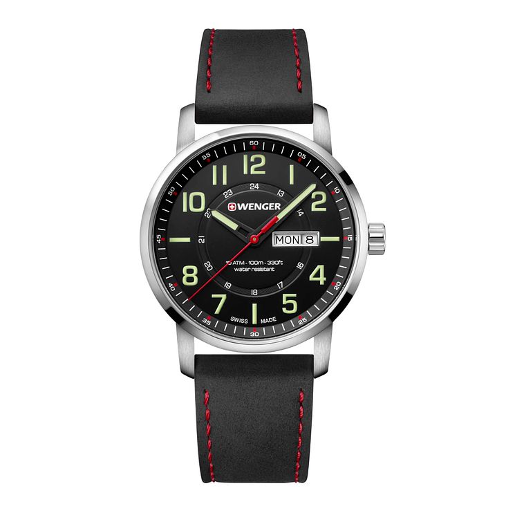 Wenger Attitude Mens Black Leather Strap Watch