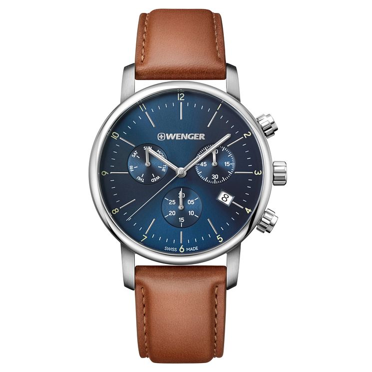 Wenger Urban Classic Chrono Mens Brown Leather Strap Watch