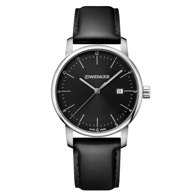 Wenger Urban Classic Mens Black Leather Strap Watch