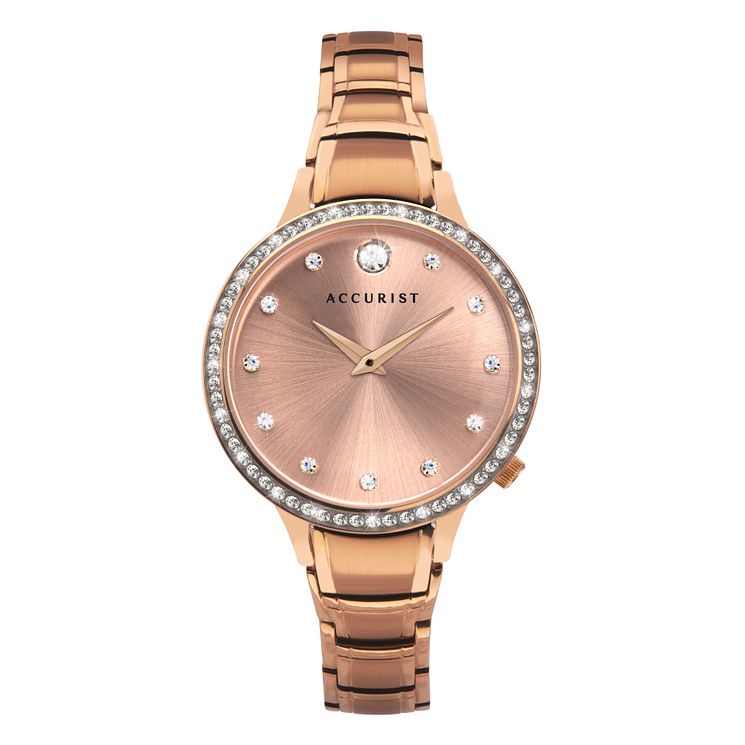 Accurist Crystal Ladies Rose Gold Tone Bracelet Watch