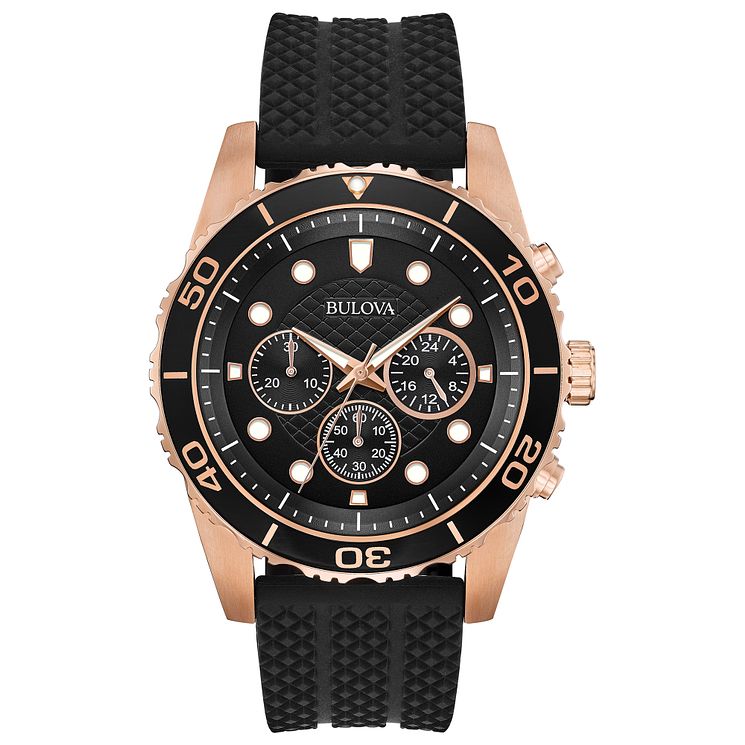 Bulova Mens Classic Black Rubber Strap Chronograph Watch