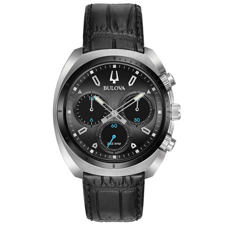 Bulova Mens Curv Chronograph Black Leather Strap Watch