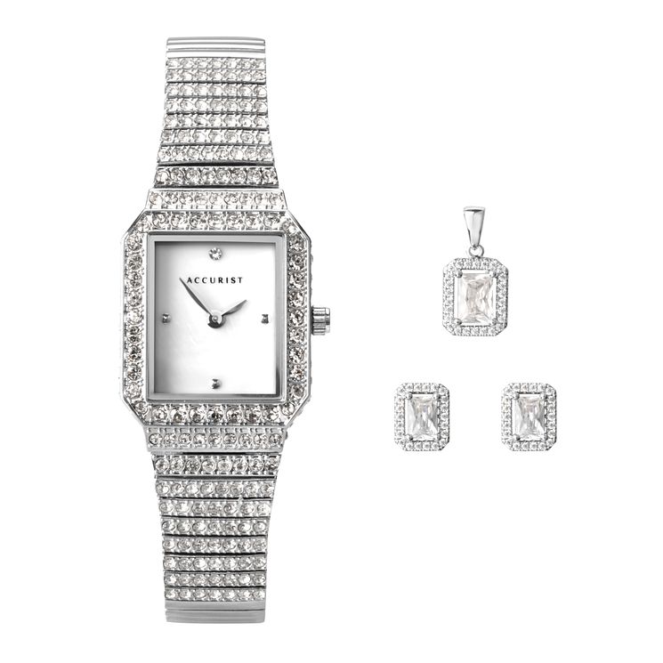 Accurist Crystal Silver Tone WatchandJewellery Gift Set