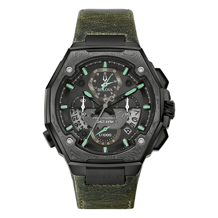 Bulova Precisionist Mens Green Leather Strap Watch