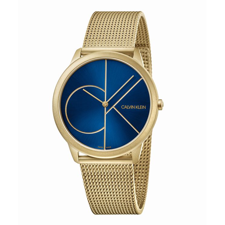 Calvin Klein Minimal Mens Gold Tone Mesh Bracelet Watch