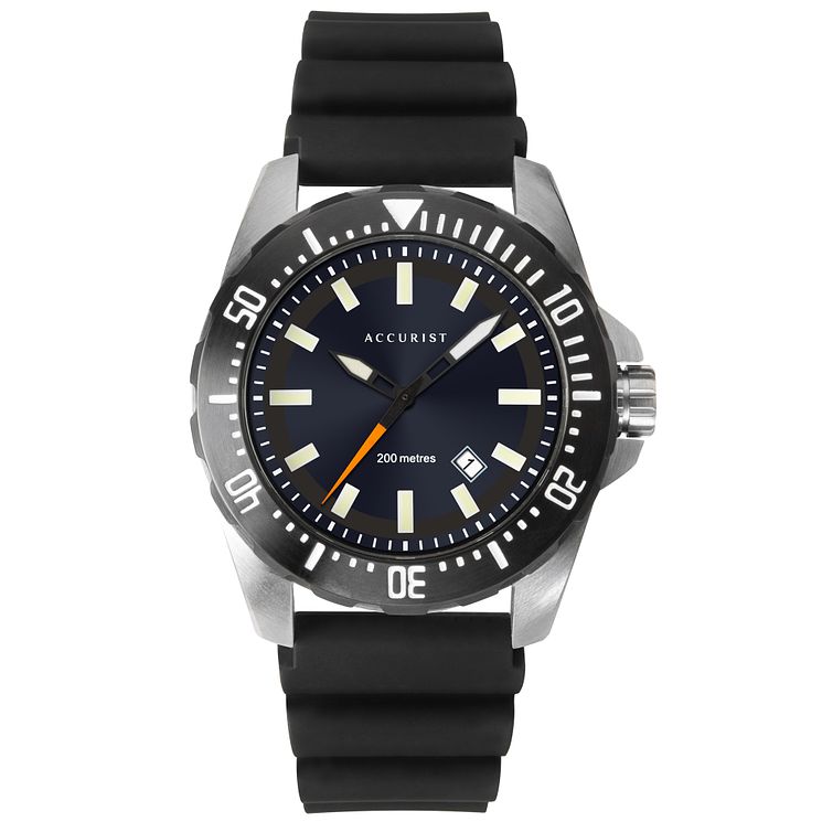 Accurist Divers Style Mens Black Silicone Strap Watch