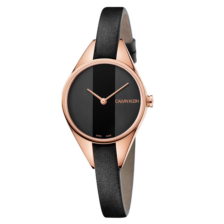 Calvin Klein Rebel Ladies Black Leather Strap Watch