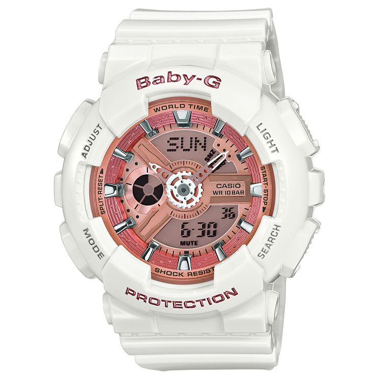 Casio Baby-g Ladies Pink Dial White Resin Strap Watch