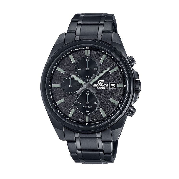 Casio Edifice Chrono Mens Black Ip Bracelet Watch