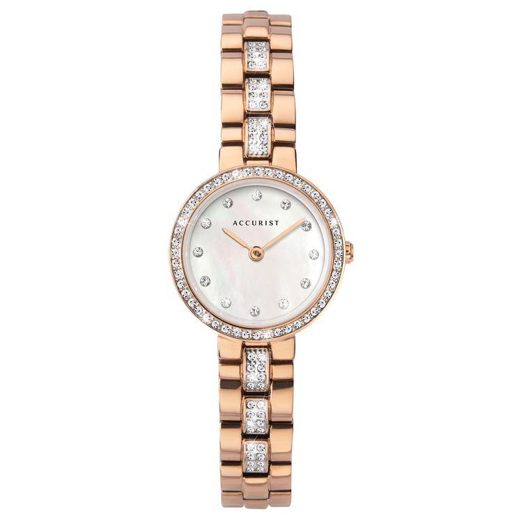 Accurist Ladies Crystal Rose Gold Tone Bracelet Watch