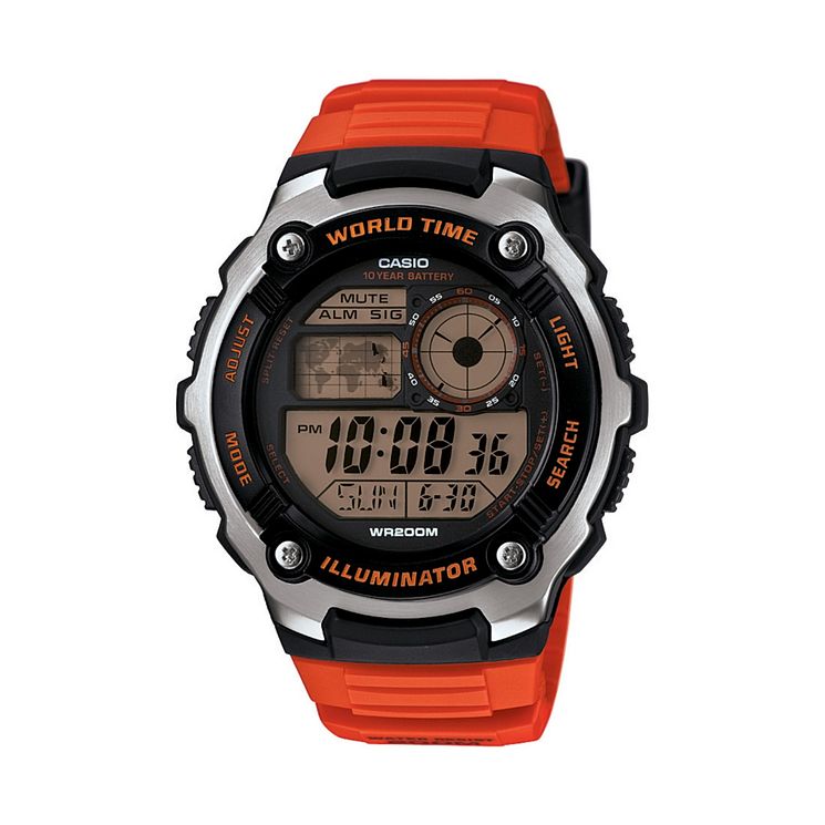 Casio Mens Black Dial Orange Resin Strap Watch