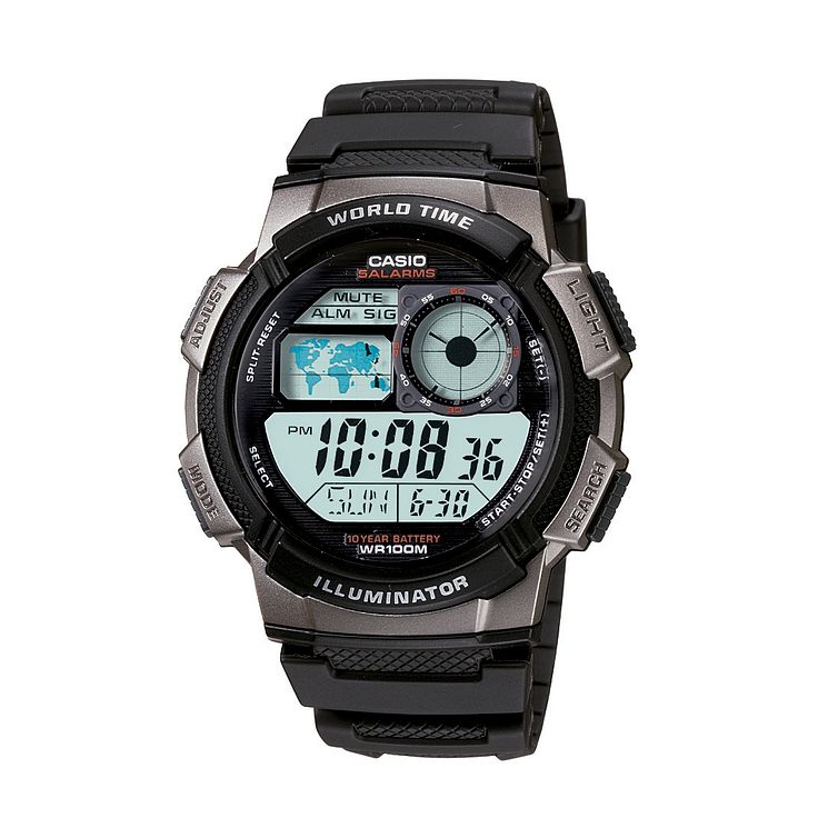 Casio Mens Black Resin World Time Digital Watch