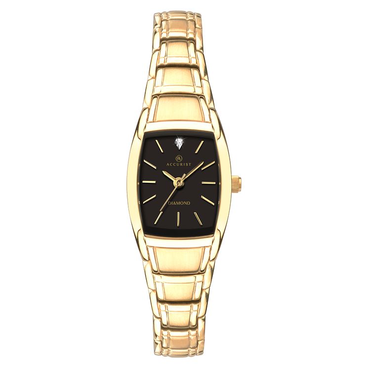 Accurist Ladies Gold Plated Tonneau Diamond Bracelet Watch