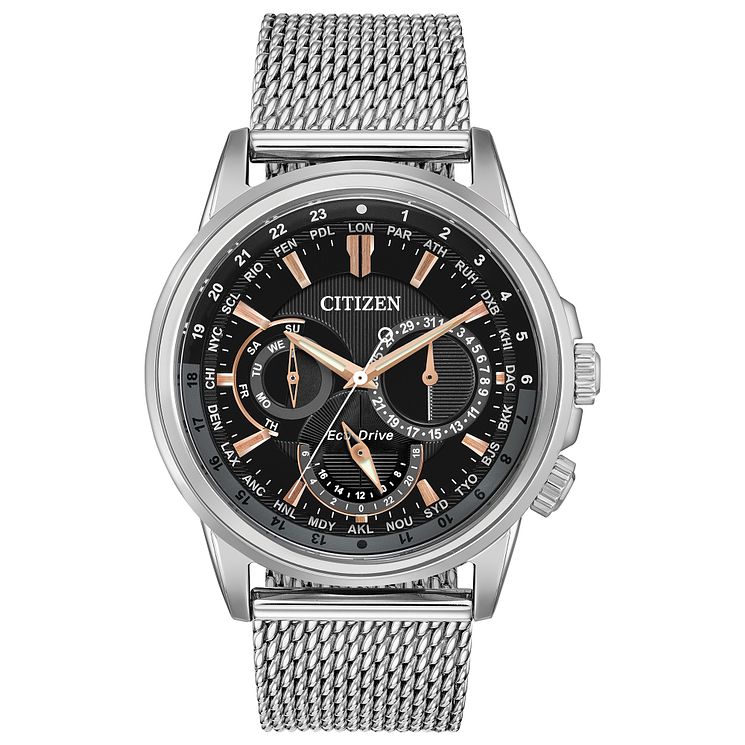 Citizen Calendrier Mens Stainless Steel Mesh Bracelet Watch