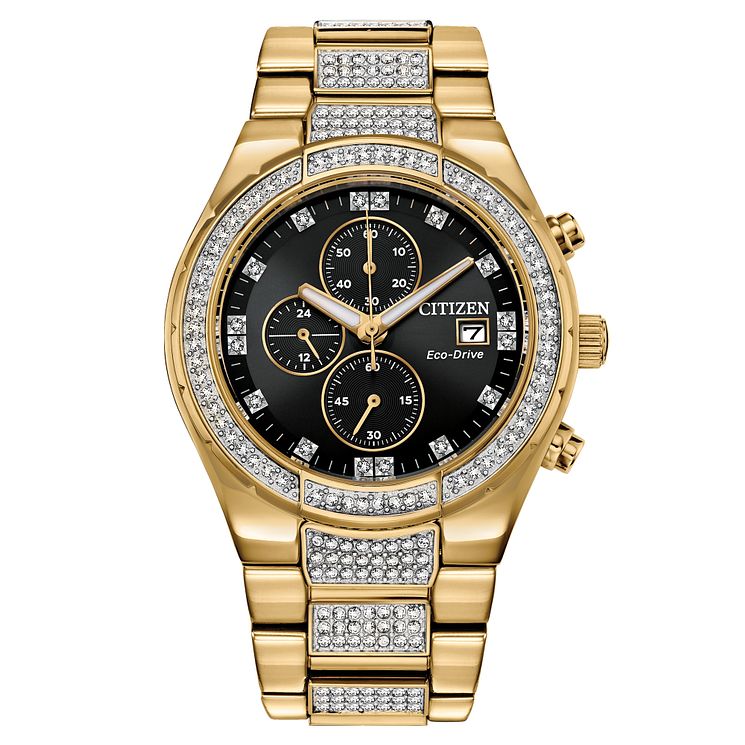 Citizen Crystal Mens Yellow Gold Tone Bracelet Watch