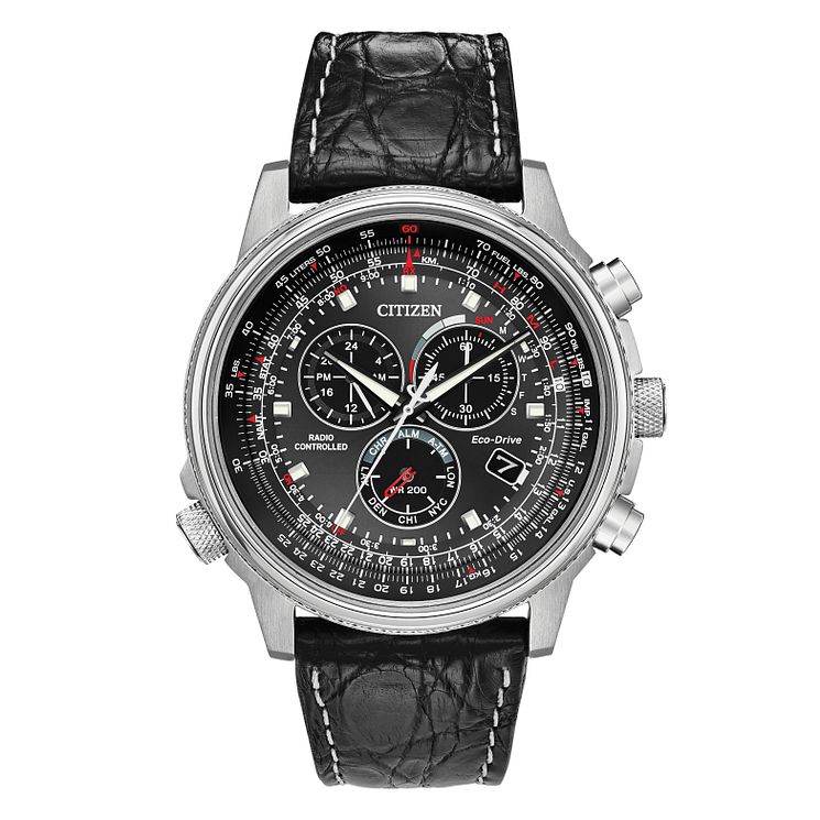 Citizen Eco-drive Mens Black Leather Strap Watch