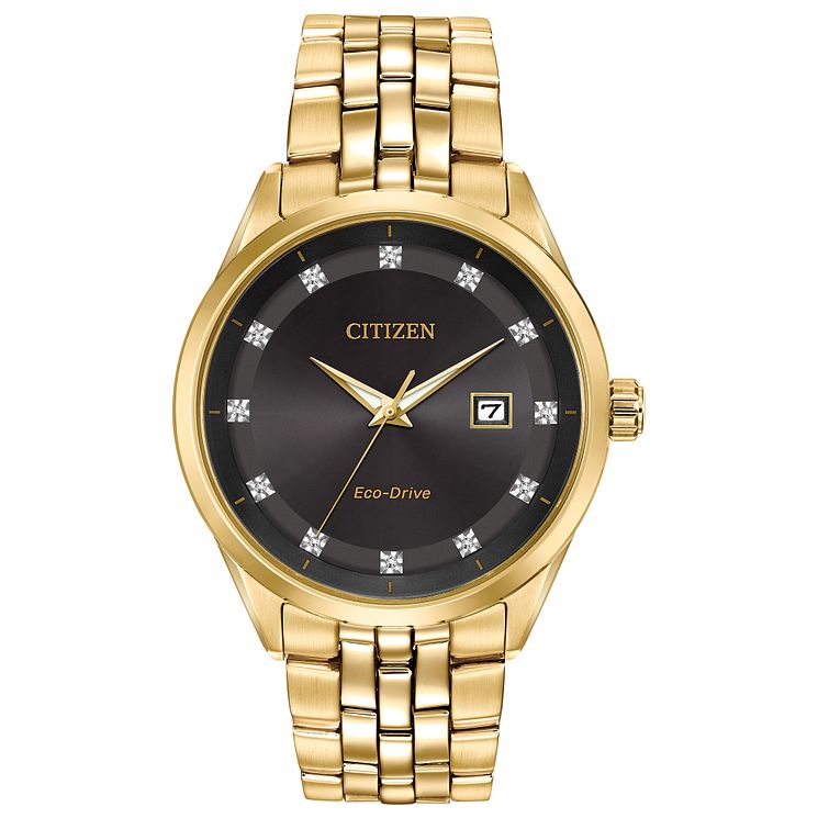 Citizen Eco-drive Mens Corso Diamond Dial Gold Tone Watch