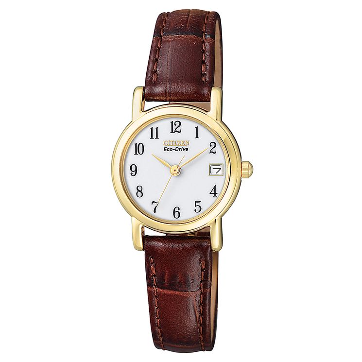 Citizen Ladies Gold Plated Brown Leather Strap Watch.