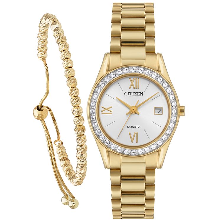 Citizen Ladies Quartz White Dial Watch And Bracelet Set