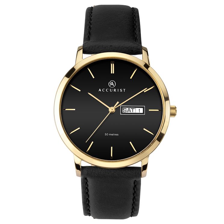 Accurist Mens Black Leather Strap Watch